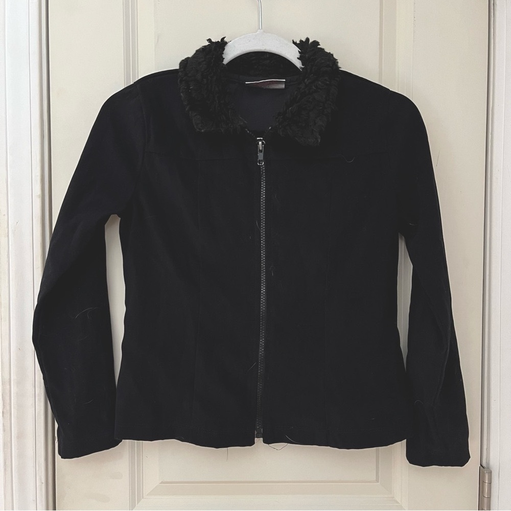 Vintage Y2K Faux Fur Trim Cuff Black Jacket XS